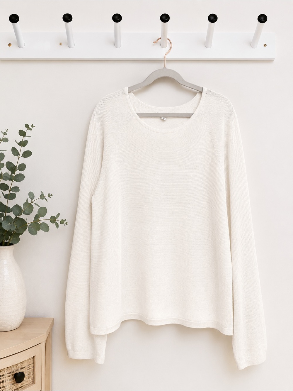 White Ribbed Knit Sweater | Soft Minimalist Long Sleeve Pullover Cozy